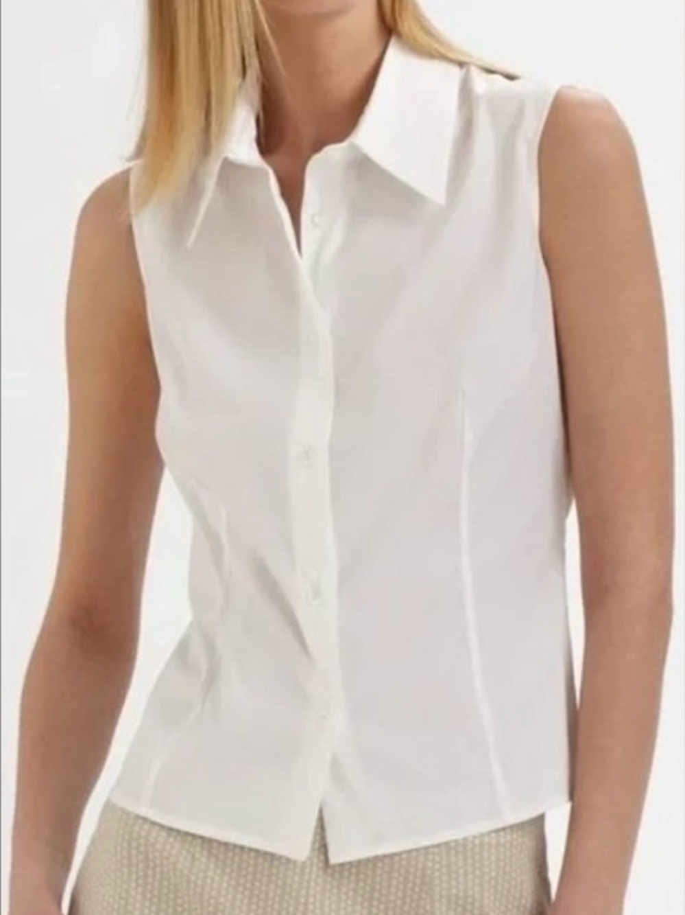 Piazza Sempione Nathalie Sleeveless Button-Down Blouse White Sz 40 IT / US XS/S